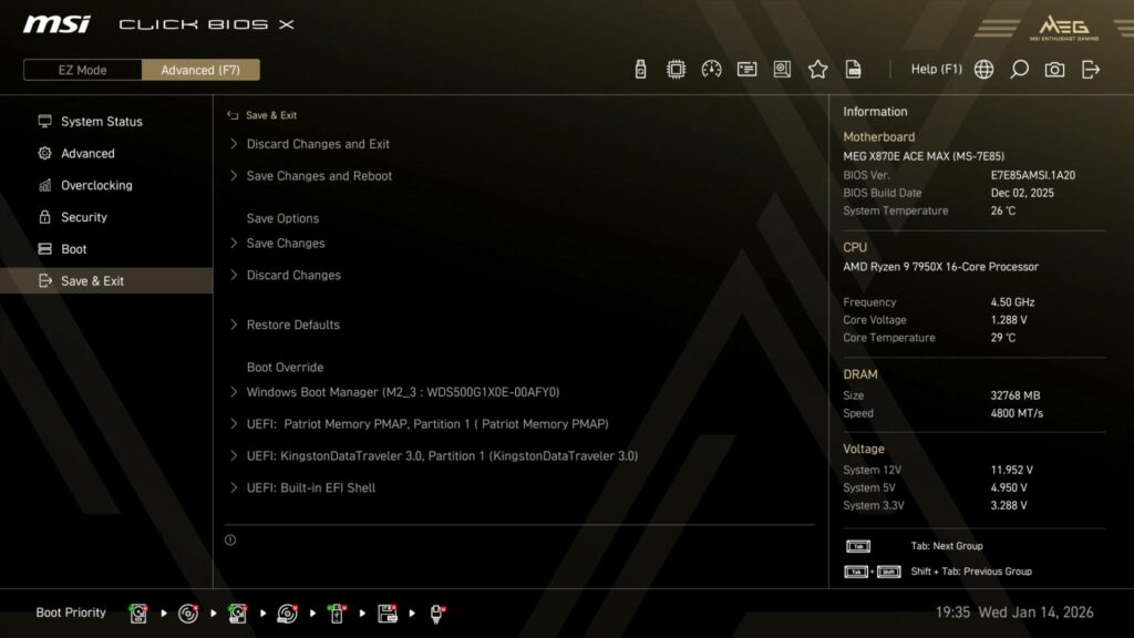 MSI MEG X870E ACE MAX - A Power Horse Unleashed 67 MSI X870E ACE MAX BIOS Save and Exit