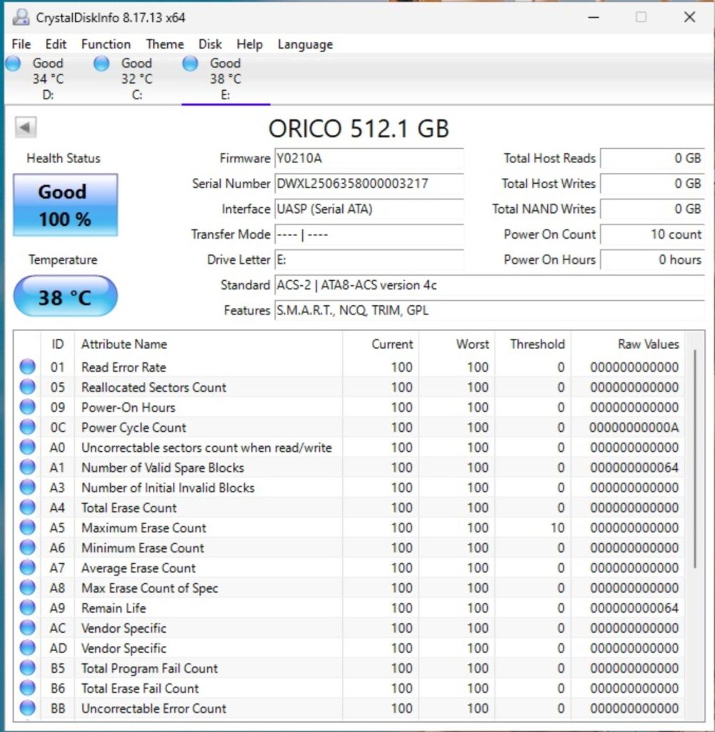 Orico K20 Mini Drive Review: Impressive Speeds in Small Form 19 Orico K20 Mini Disk Info