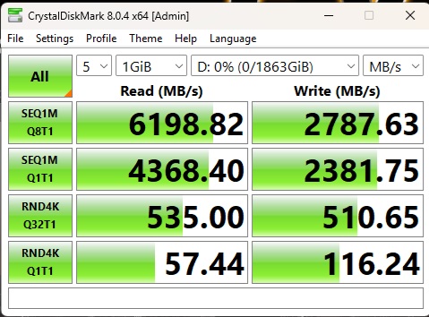 ORICO X50 Pro Thunderbolt80G Enclosure Review 31 Orico X50 Pro Thunderbolt 5 Enclosure Crystal Disk Mark Gen4x4 DRAMLess SSD