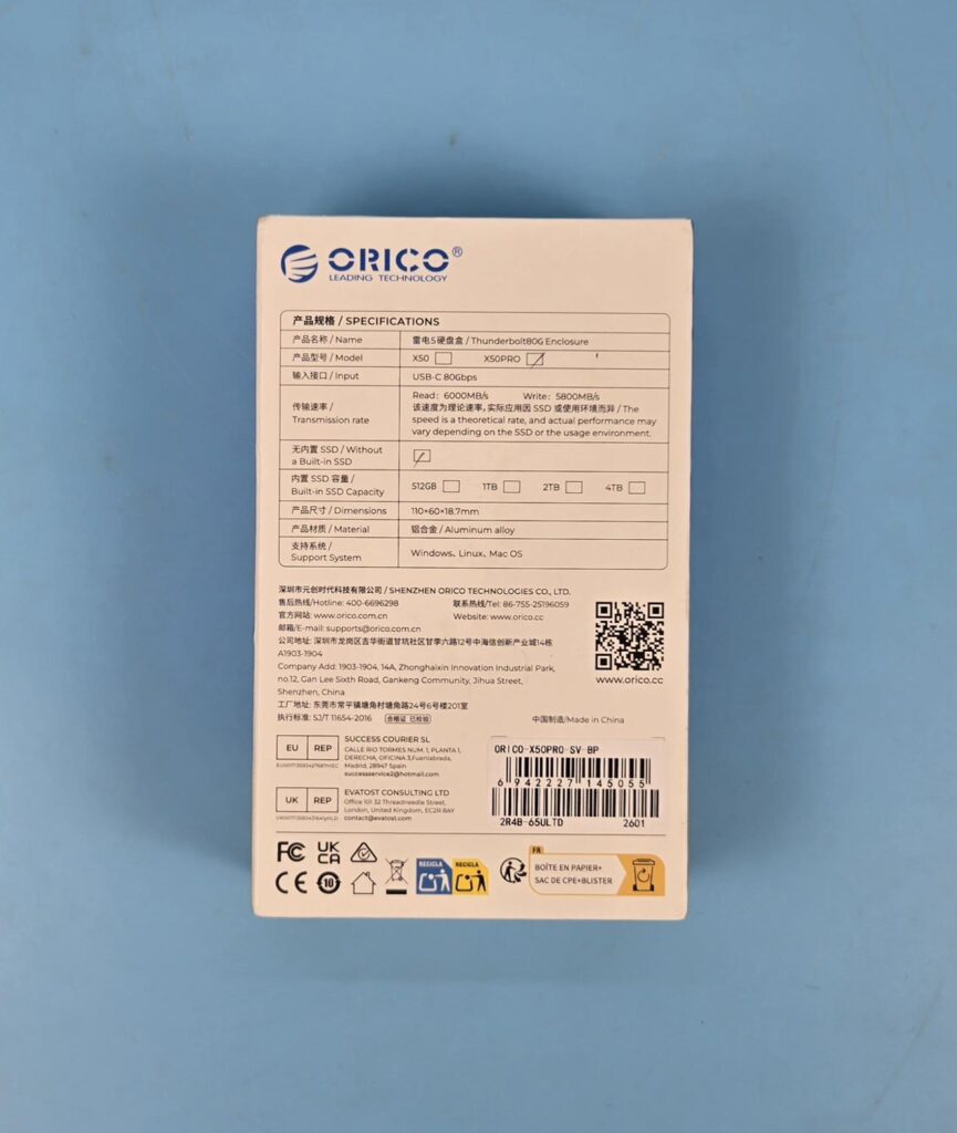 ORICO X50 Pro Thunderbolt80G Enclosure Review 3 Orico X50 Pro Thunderbolt 5 Enclosure Packing Box 2